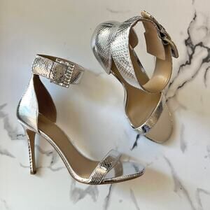 Michael Kors Giselle Silver Metallic Snake Embossed Leather Sandal Size 10